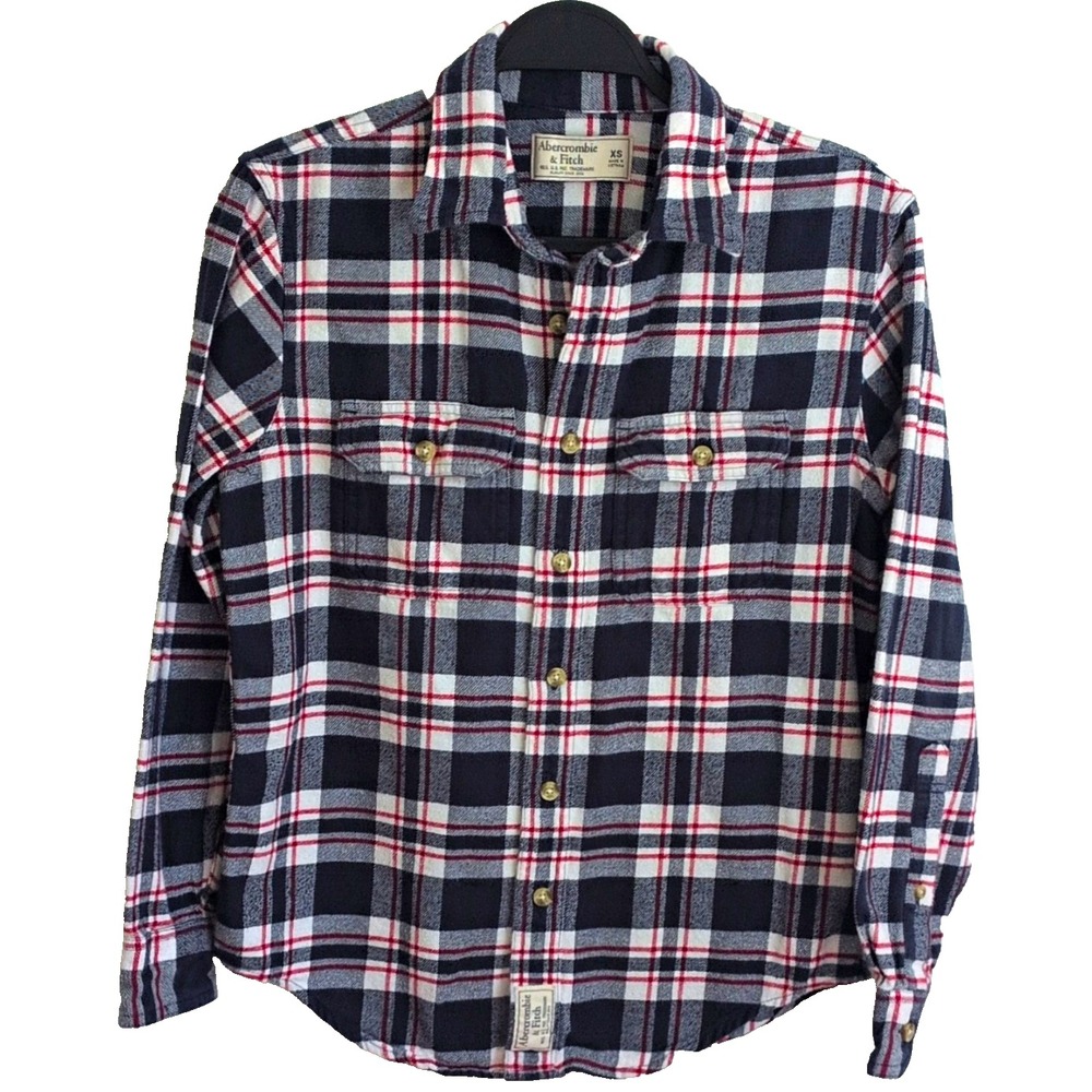 Abercrombie & Fitch Shirt Men's XS Blue Plaid Flannel Button-Down Preppy Cozy